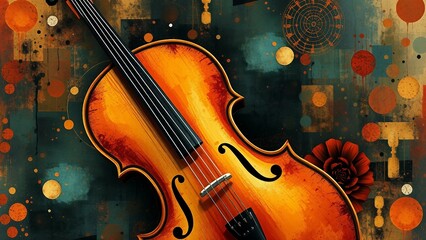 Antikes Cello auf einem abstrakten, kreativen Hintergrund &ndash; verbindet Musik mit Kunst.