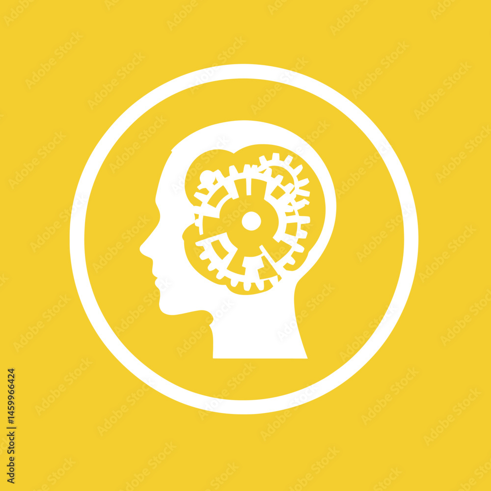 Poster modern web icon featuring a yellow flat design head for mobile applications and the internet