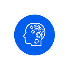 Icon of a blue head with a flat design and a shadow on a white background