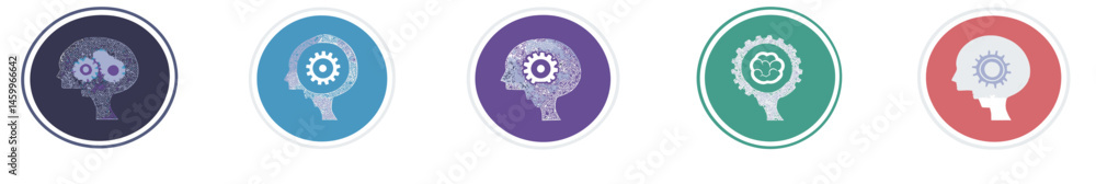 Poster modern illustrations of a head icon set are available in 6 options, featuring a colorful flat design