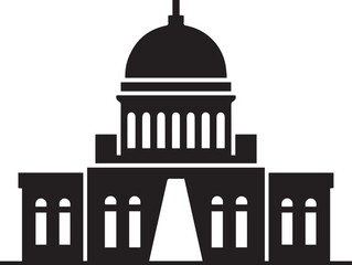 Courthouse Silhouette Black Vector | Government Building Vector Illustration