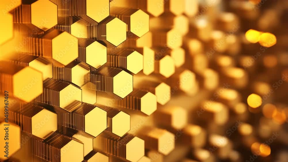 Fototapete Complex hexagonal shapes create a mesmerizing abstract background with golden hues and depth, abstract background of complex hexagonal shapes the concept of computer memory technology