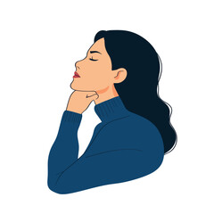 The young woman had something on her mind, depicted in a flat modern illustration as a character isolated on a white background
