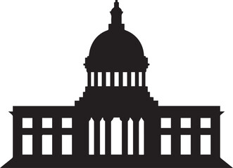 Courthouse Silhouette Black Vector | Government Building Vector Illustration