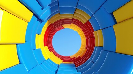 Obraz premium Abstract colorful circular tunnel leading to sky 3 d render