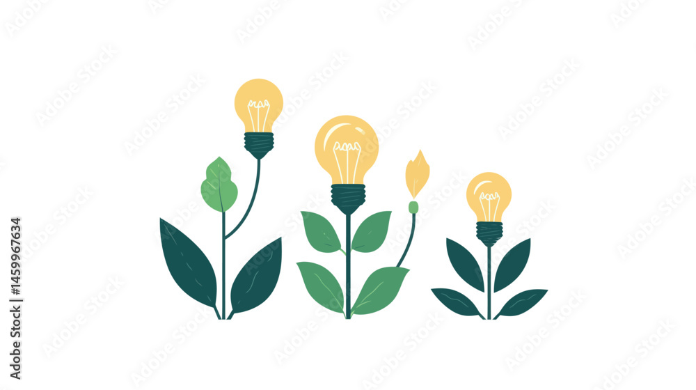 Poster a row of light bulbs is depicted transforming into a plant, illustrating growth and progress through