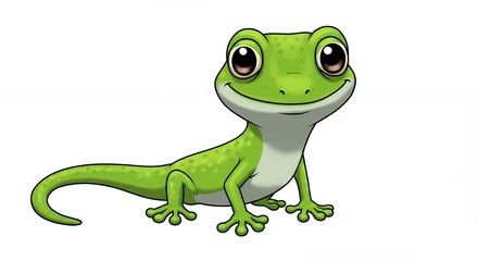 Friendly green gecko illustration against white background