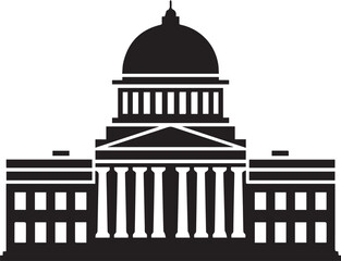 Courthouse Silhouette Black Vector | Government Building Vector Illustration