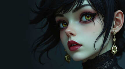 Naklejka premium Witch-like heroines in whimsigothic style, adorned with celestial gold accents and dark fantasy themes