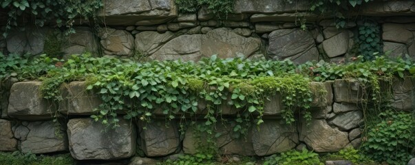 Ancient stone, ivy-covered, weathered, mossy texture, surface, outdoor