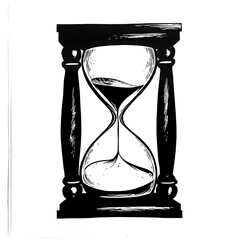 Black and White Artistic Illustration of an Hourglass Depicting the Passage of Time in a Minimalist Style.