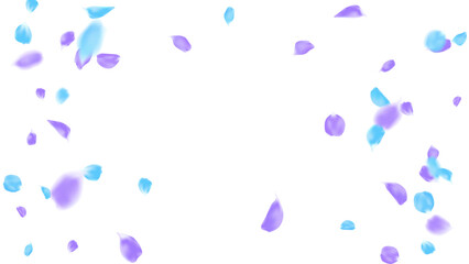 Realistic blue and purple rose petals floating motion vector. Season event, wedding invitation, Father or Mother day card