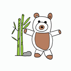 Cute Panda Character with Bamboo. Cartoon Style Illustration