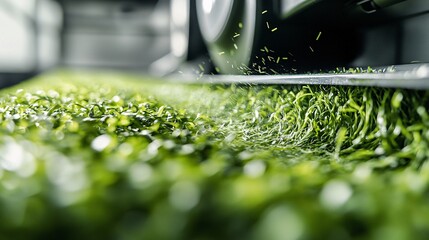 Captivating Close-Up of Freshly Trimmed Grass Blade by Powerful Mower Blade