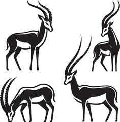 Stylized Black and White Gazelle Vector Illustration – Antelope Silhouette Logo Design