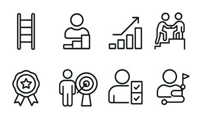 Set of icons illustrating success and collaboration concepts.