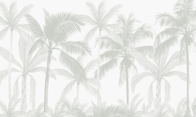 Delicate Watercolor Style Palm Fronds on Light Background, Botanical Border for Invitations and Decor  © csinie1