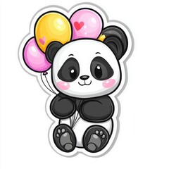 Obraz premium A charming panda joyfully holding balloons, its delightful presence promises a festive ambiance and a touch of cheerful glee.