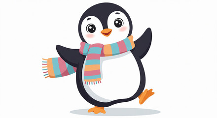 Fototapeta premium Cute penguin with colorful scarf, white background