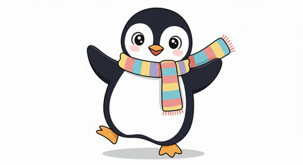 Obraz premium Cute penguin with colorful scarf, white background