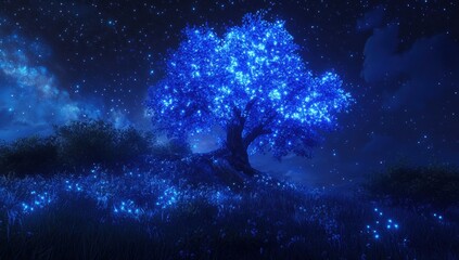 Obraz premium Mystical glowing tree at night