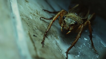 Fototapeta premium Extreme Close-Up of a Fossilized Dead Insect Found in Basement Window Well