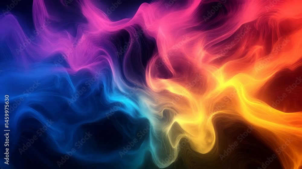 Poster smoke motion dances with vibrant colors on a black background creating an ethereal visual experience