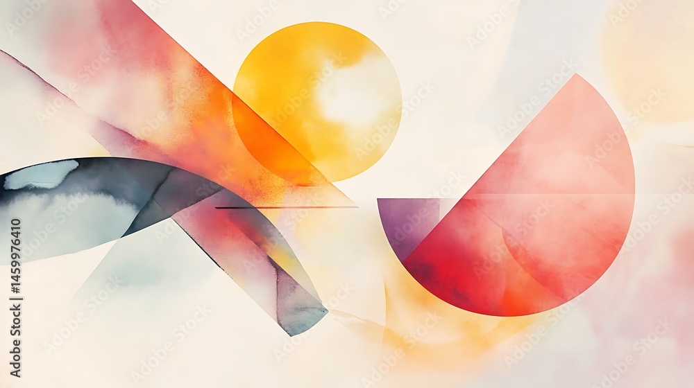 Poster beautiful watercolor gradient merging with geometric forms in an artistic background for creative ex