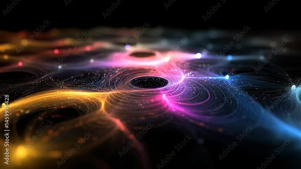 Poster mathematical data processing displayed in vibrant colors over a black background, mathematical data 