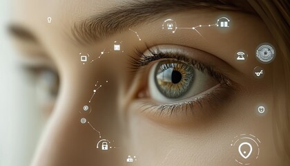 Close-up of a person's eye with digital interface overlay