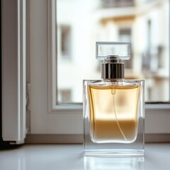 Elegant Perfume Bottle on Window Sill,fragrance ,luxury