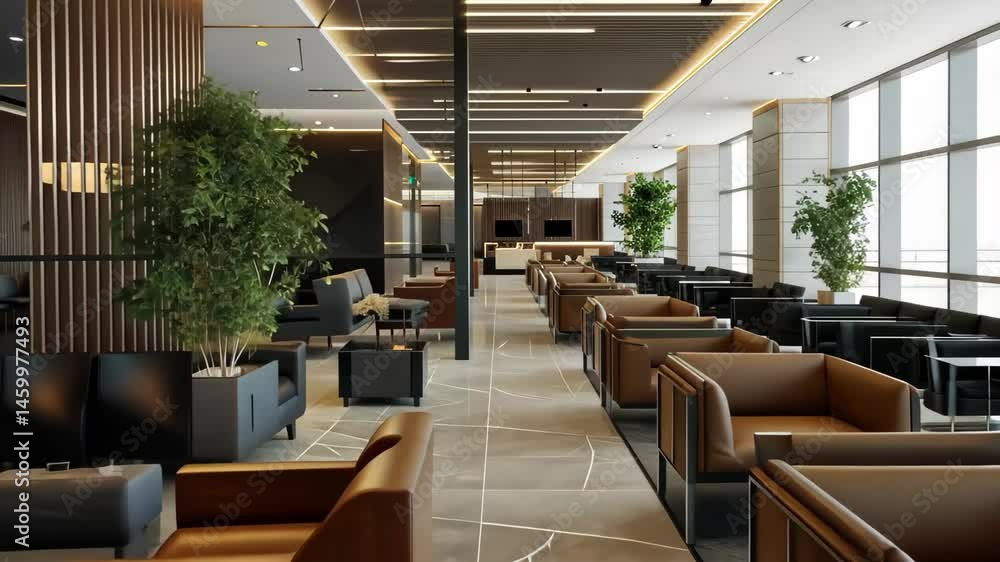 Aufkleber Modern interior lounge with elegant seating and ambient lighting in a spacious setting during daytime