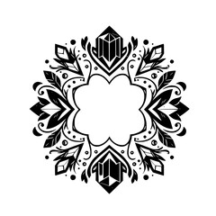 Intricate Black and White Crystal Mandala Frame Design