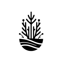 Fototapeta premium Minimalist Black & White Plant Icon: Modern Logo Design