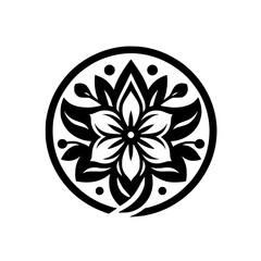 Black and White Floral Mandala Design on White Background