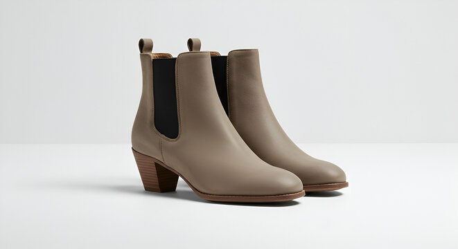 Minimal heeled ankle boots, matte finish, clean white setup