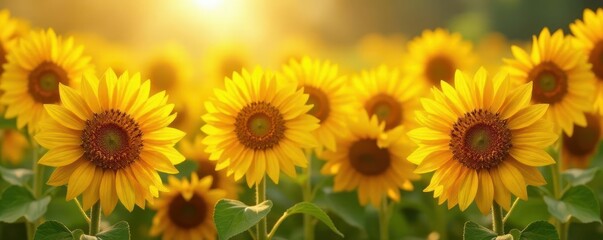 Obraz premium Sun-drenched sunflowers & yellow bananas cluster, ripe, graphic