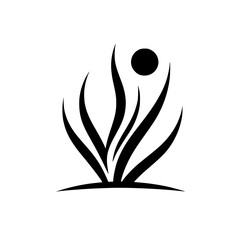 Abstract Black Plant with Sun: Minimalist Nature Design