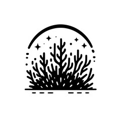 Minimalist Black & White Coral Reef Design with Stars