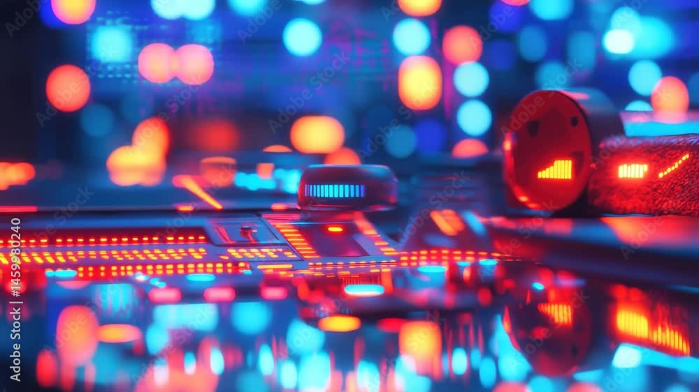 Poster neon digital interface illuminating with vibrant lights in a gaming environment, neon video game dig