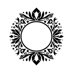 Elegant Black and White Circular Floral Frame with Gems
