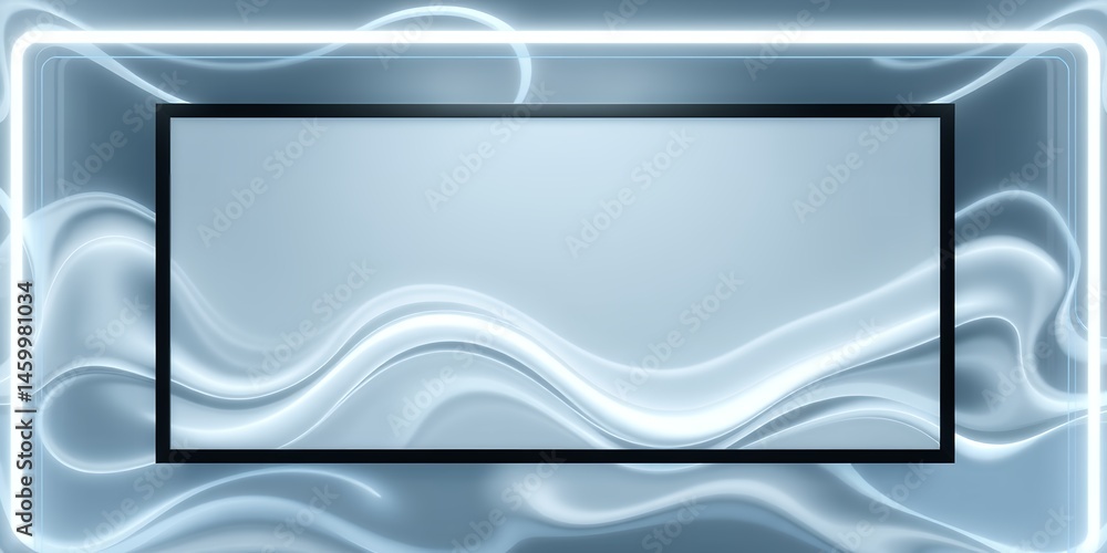 Aufkleber rectangular frame with a light blue background and abstract wavy designs and neon border