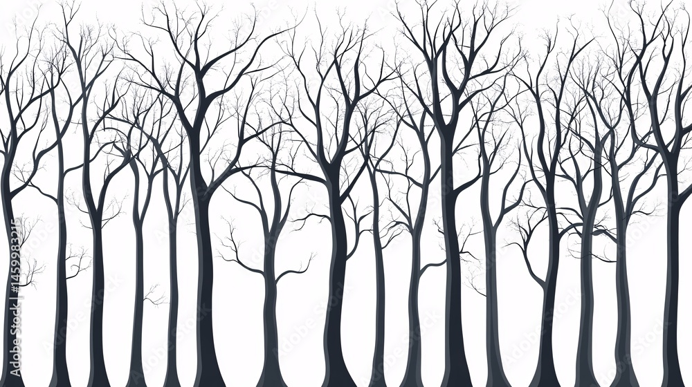 Poster detailed linear vector illustration of tree structures without foliage