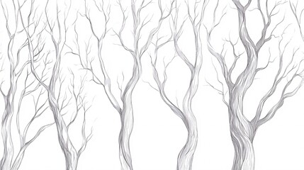Silhouette Line Drawing Set of Elegant Tree Trunks and Branches
