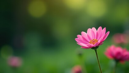 Solitary pink flower, peaceful garden setting , bloom, botany, summer