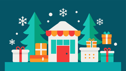 Fototapeta premium Seasonal Deals Corner An area showcasing seasonal items like decorations and gifts complete with large snowflakes and holidaythemed displays.