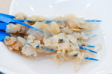 Fresh jellyfish skewers for shabu ingredients © kannapon