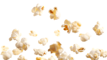flying popcorn isolated on white background  PNG