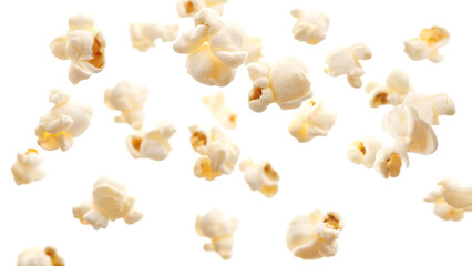 flying popcorn isolated on white background  PNG