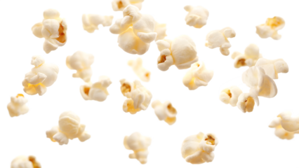 flying popcorn isolated on white background  PNG